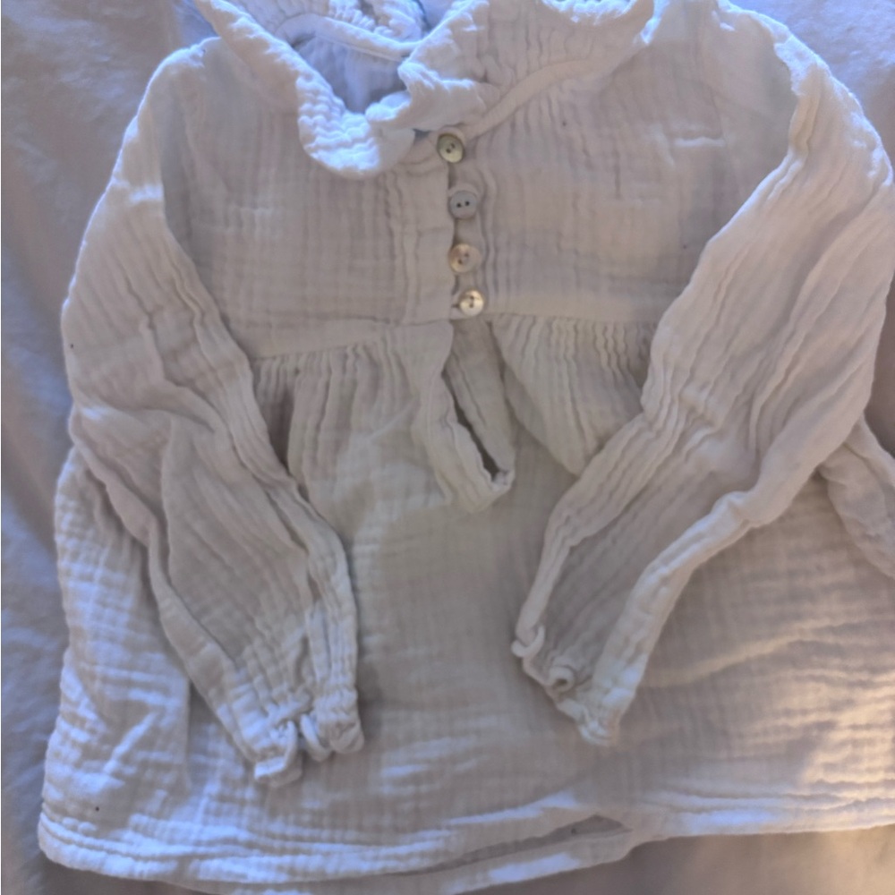 Bobine Paris White Toddler Girls Ruffled Button-Up Blouse 2T